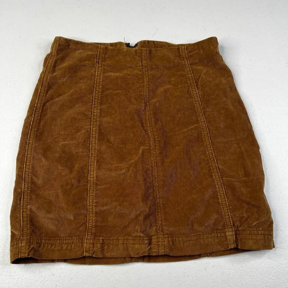 Free People Corduroy Mini Skirt Womens 2 Brown Khaki Side Zipper Cord Stretch